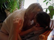 Cuddling, caressing, loving and sensual sex on a squishy chair