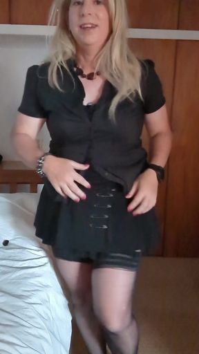 Short Skirt, Stockings and Self-facial!
