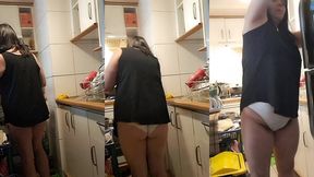 wife in the kitchen in panties