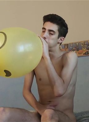 Blowing up a Huge Smiley Balloon While Jerking off