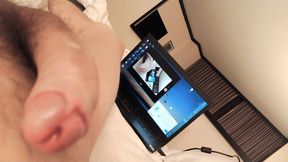 Smooth slender uncut dude oozing nice load out of big cock hands free