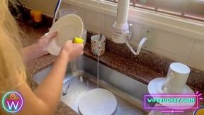 Honey we can clean up the kitchen later, now can you help me clean my cock?