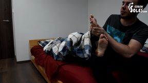 Small feet tickling and sensual foot rubbing