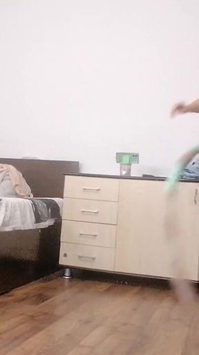 Sexy Wife Workout at Home Naked. Amateur Wife Masturbates with Her Fingers in Her Pussy