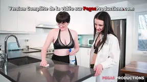 Big-titted friends Kitty Kunt and Coco Ivy nailed by huge cock