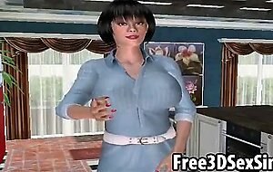 Horny boss getting seduced by two 3d cartoon babes