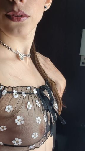 Sexy Trans Girl Showing off Her Smooth Skin and Perky Tits