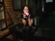 Emo girl smoking with pussy upskirt posing