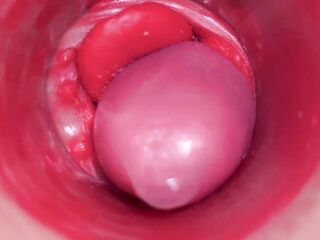 Inside a Camgirl Cervix POV Camera in Pussy with large wang toy