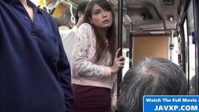 Asian teen MILF gives blowjob on the bus