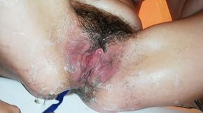 Pissing then shaving off my hairy pussy big clit closeup