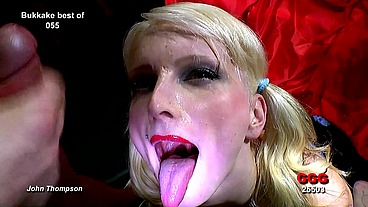 Cum swallowing 19 year olds in hot bukkake gangbang