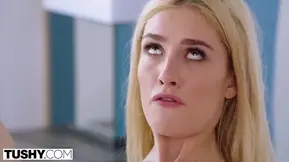 Blonde-haired teen gets her tight asshole stretched wide open