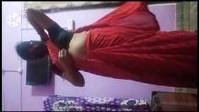 Payal bhabhi remove her red saree on front of boyfriend in video call and show her nude dance.