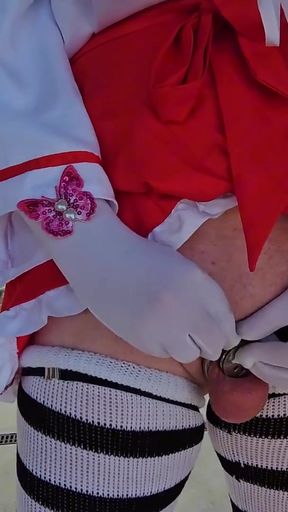 Chastity fox ninja cosplay and huge anal dildo destruction   Clip 1