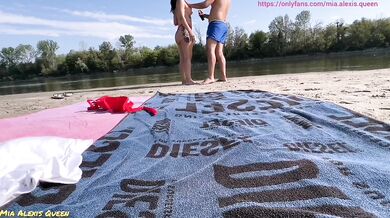 Fucked hard by a big dick on a public beach until orgasm