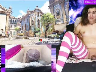 Goth Shemale Excited Gamer Doll in Haunch Highs Tries to Survive in Overwatch During the time that Buzzed by Viewers