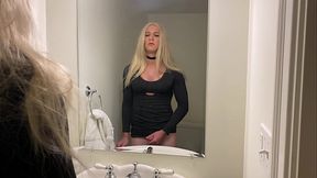 Blonde Crossdresser Jerking Off