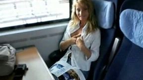 Sexy blonde milf with juicy tits sucked my dick on the train