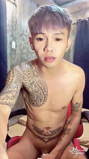 Pinoy Horny Inked Twink Playing with His Masturbator Toy