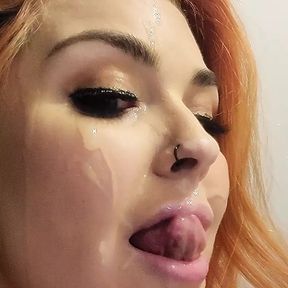 Aftermath facial compilation - face hair &amp; mouth covered in cum from facials