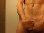 Buff solo straight male! Oozing Cumming in mirror.