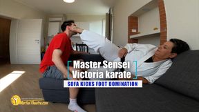 Master Sensei Victoria karate sofa kicks foot domination