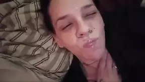 Shooting  my cum on my wife&#039;s face making her look sexy