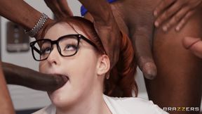 BBW nerdy babe's locker room blowbang