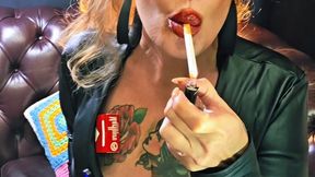 Hanging – Leather-clad goddess in a ponytail – Hands-free – Marlboro Red 100