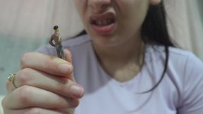 Giantess Stepsister humiliates tiny stepbrother by licking him with her finger, humiliating him, farting him, putting it in his armpit, putting it on his belly button, spitting on it, and tiny stepbrother apparently enjoys it