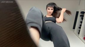 Giantess in flip-flops + adidas sweatpants humiliation stomping POV - executrixxx version