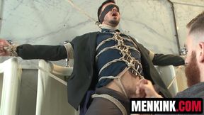 Submissive Jason Maddox tied up and sucked by fetish guys