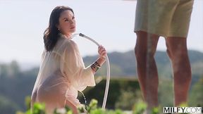 Taming the big cock of his, Paris Lincoln is making her ass fill up