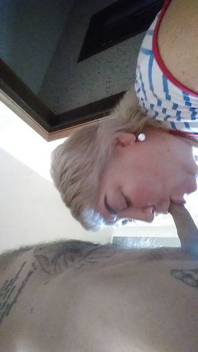 Tender mouth of mother-in-law gives me pleasure doing blowjob