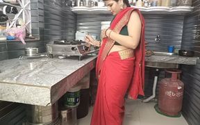 In the Kitchen, Stepbrother Fucks a Beautiful Stepsister in the Red Saree