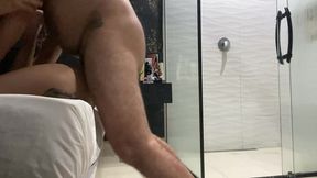 slim twink sucks & rides hairy chubby bear’s fat cock raw