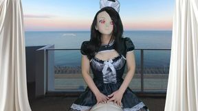 HENTAI Aibu。ベランダ。メイド。電動マッサージ機でオナニー。