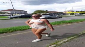 German hot mom shows knockers on the street