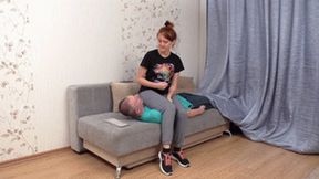 Guy smells sneakers of red-headed 18 yo babe after she sits on him, vf1682x 1080p