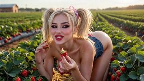naughty blonde in mini skirt: eating strawberries then gets drilled hard ai generated