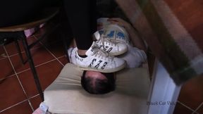footstool for Alice in Adidas sneakers