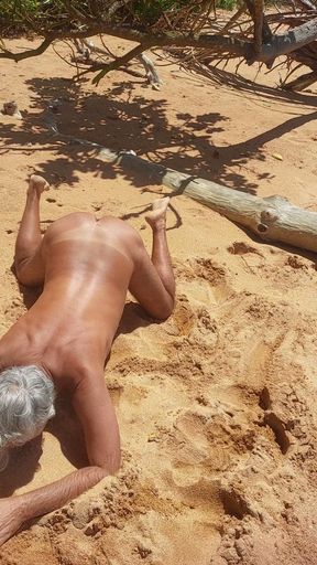 Ladysilva on the Beach Naked on All Fours Showing off Her Big Sexy Tanned Ass