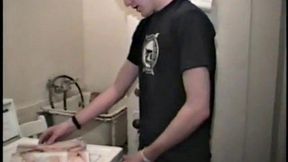 This scene effectively creates the illusion of sneaking up on a dude jacking off. Donatello spreads his porn magazine on the washer and gets down to business.