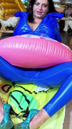 Dominant MILF Leather Pants and Glossy Downjacket. Air Mattress, Beach Ball Popping and Cum Play   Clip 1