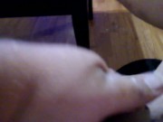 Bear chub squeezes and slaps balls