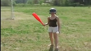 Innocent 18yo teen playing baseball outdoors