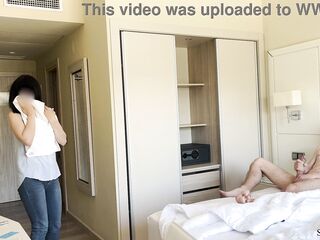 PUBLIC KNOB FLASH. I pull out my dick in front of a hotel maid and this honey agreed to jerk me off.