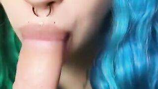 Pregnant blue/green haired gf wants to suck boyfriends cock