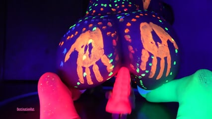 blacklight neon bodypaint hooping dildos